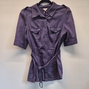 Dynamite Deep Purple Button-Up Blouse